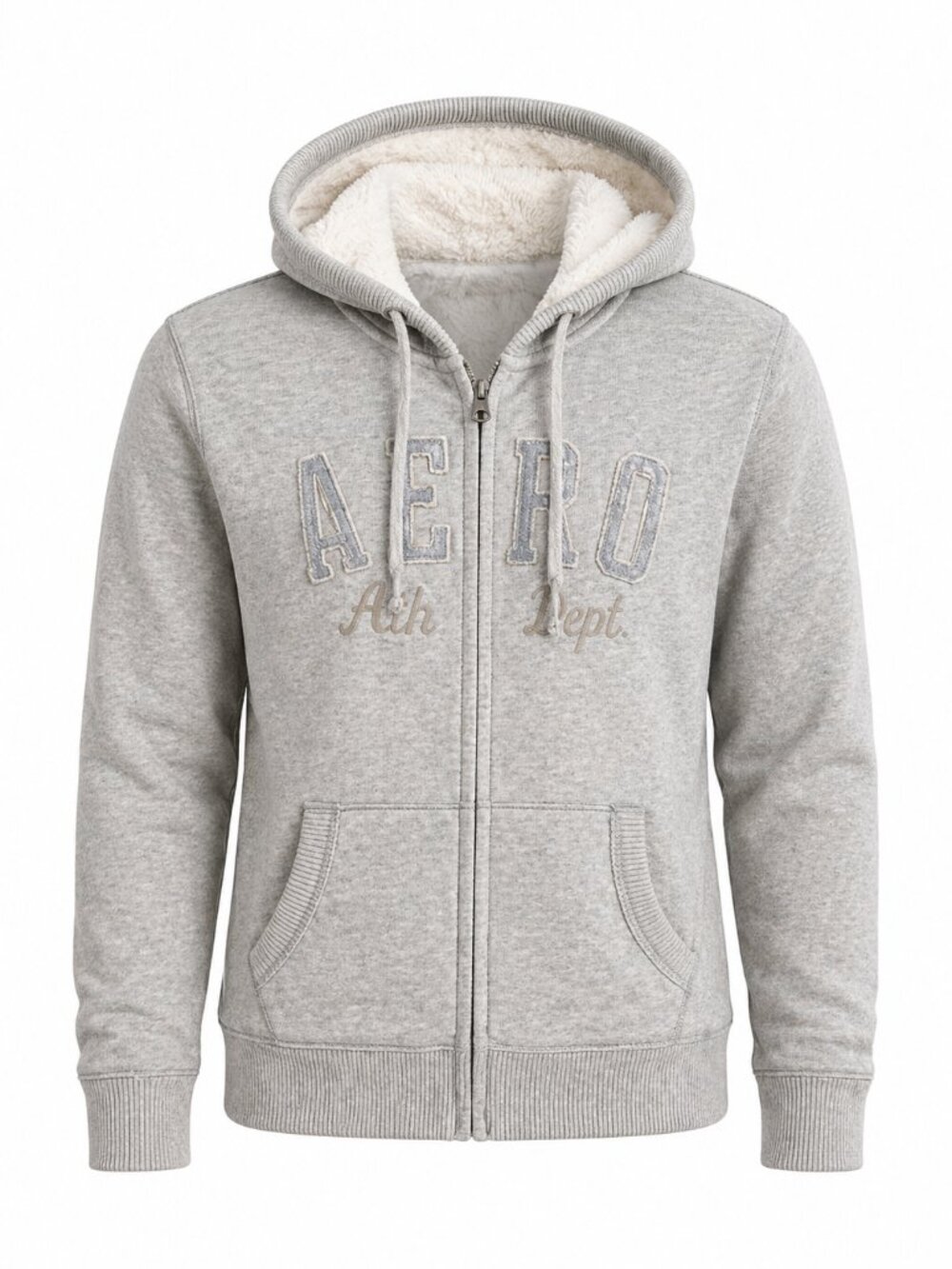 Aeropostale Y2K Sherpa Lined Full-Zip Hoodie Heather Gray Sz L NWT